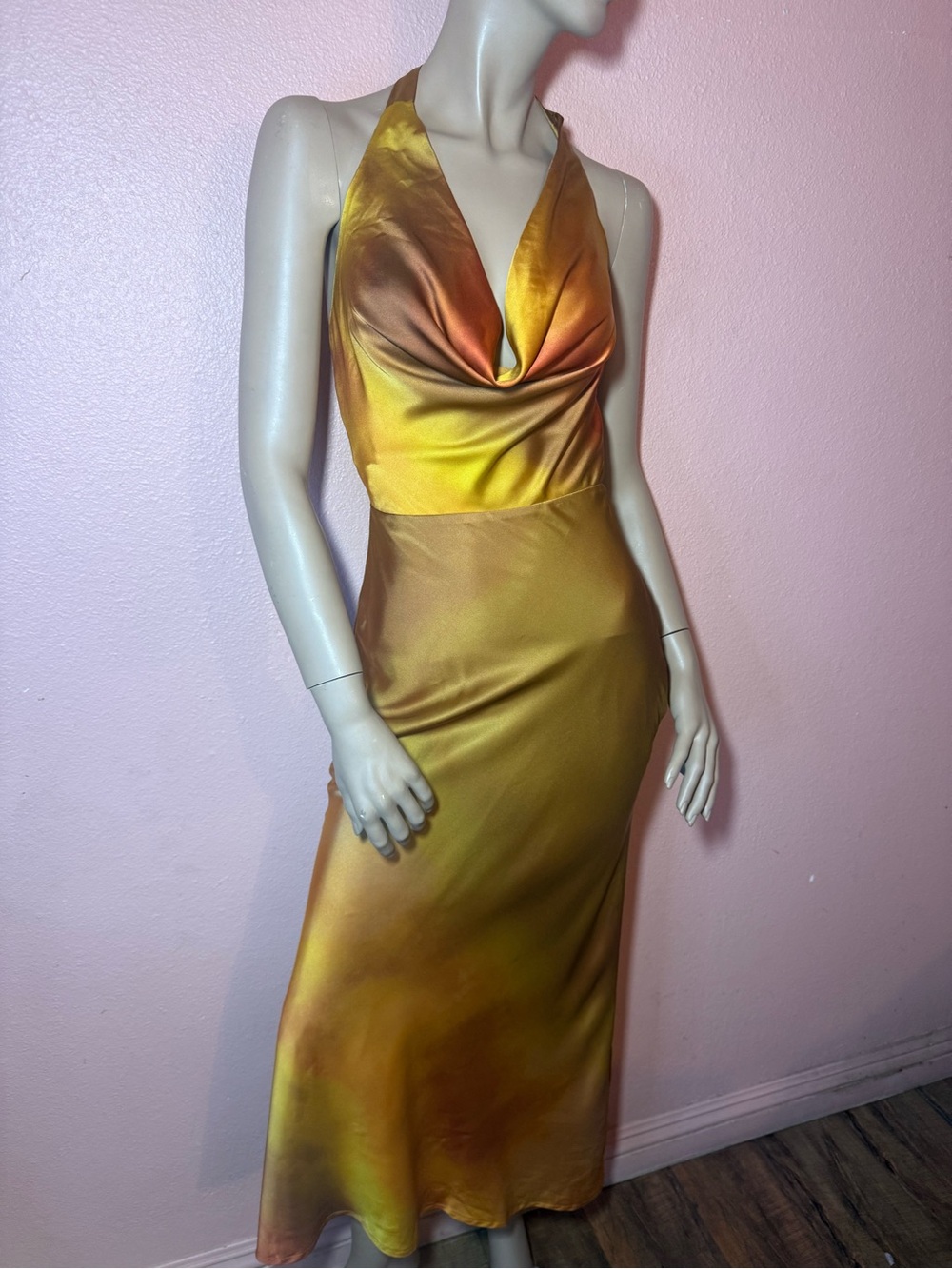 Windsor Satin Halter Midi Dress Gold Rust Ombre Open Back Slip Dress Small NWT ✨ - Picture 5 of 13